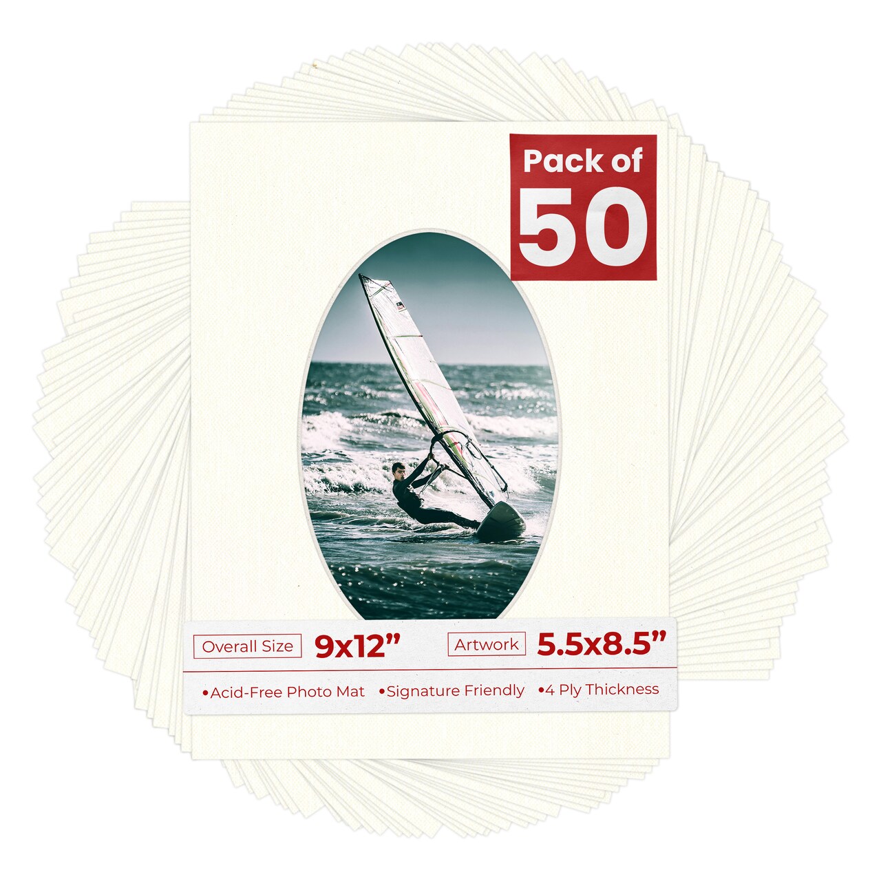 Beige Canvas Mat Board for 9x12 Frames - Oval Opening for 5.5x8.5 Photos